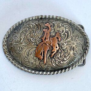 Rodeo Rider Colorado Silver Star Bucking Bronco USA Pewter Copper Belt Buckle